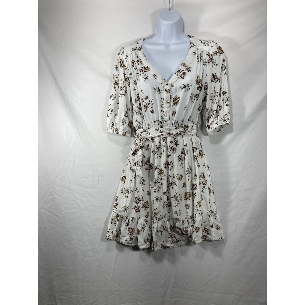 Velvet Heart Floral Print Blouse Size Small White Rayon Tie Ruffle V Neckline - Picture 9 of 15